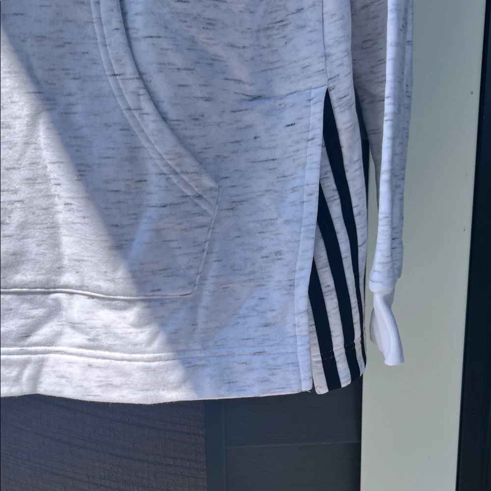 Adidas Heathered White Hoodie with Black Logo - Picture 2 of 7